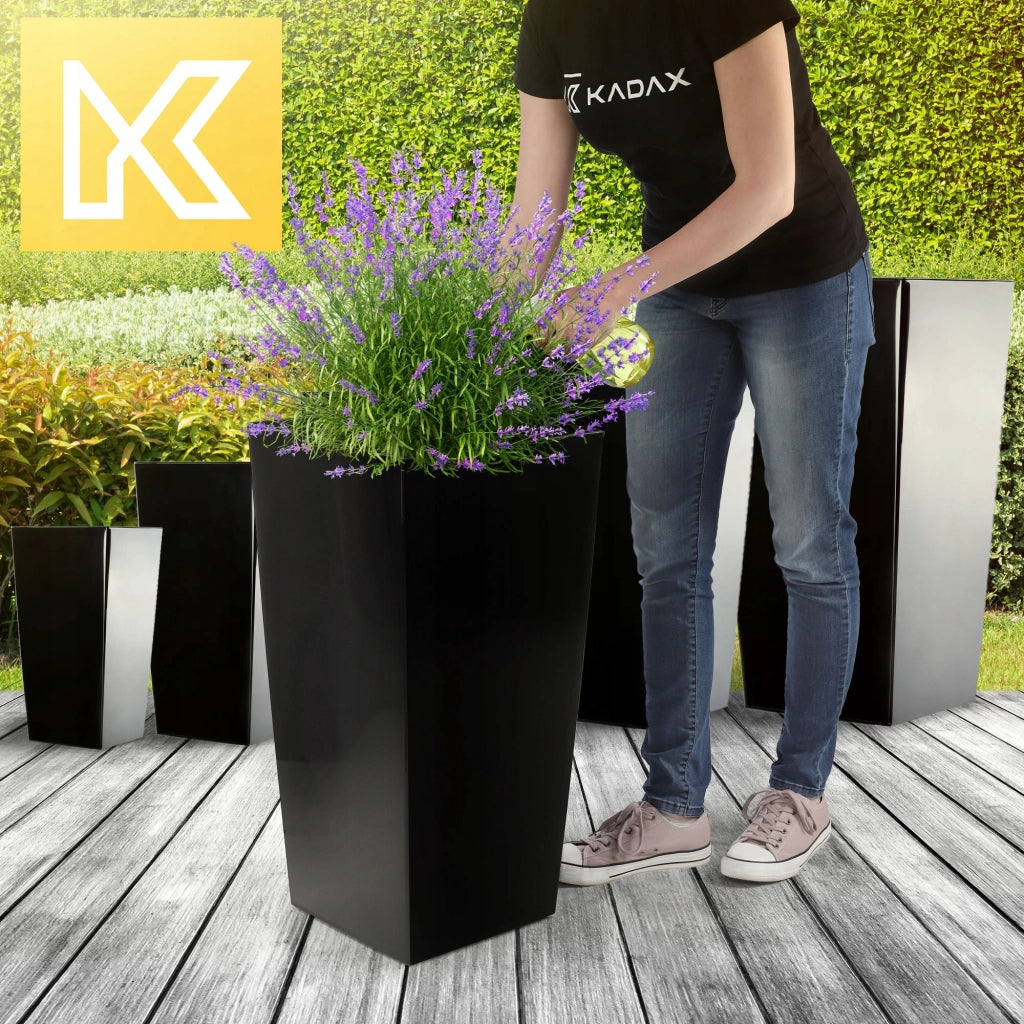 Vaso da fiori KADAX + inserto, supporto per fiori da giardino alto, nero lucido, 68 cm