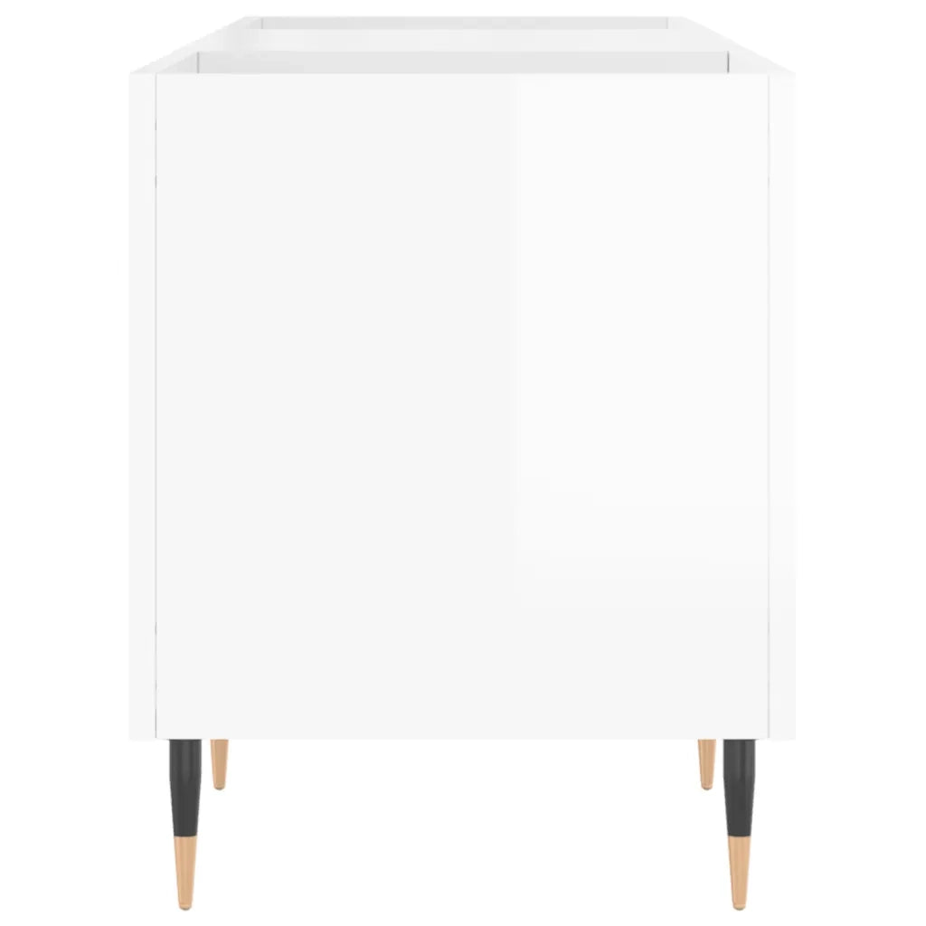 Mobile Porta Dischi Bianco Lucido 121x38x48cm Legno Multistrato