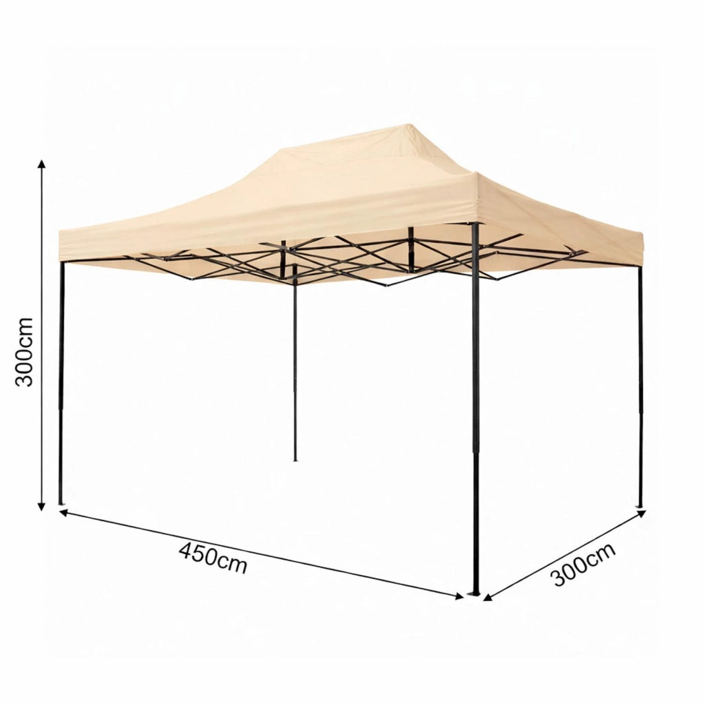 Gazebo Professionale In Acciaio Richiudibile Automatico Con Telo Oxford 1200D PVC Impermeabile E Anti UV Struttura A Fisarmonica Completo Di Sacche Zavorra E Borsa Trasporto Per Sagre Feste Eventi 3x4.5 M Beige