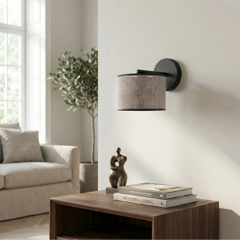 Lampada da parete ECO in acciaio nero e tessuto grigio