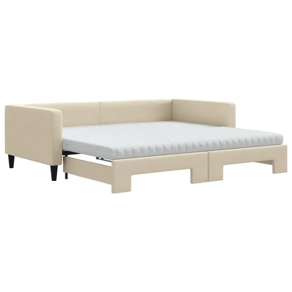Divano Letto Estraibile con Materassi Crema 100x200 cm Tessuto 3196605