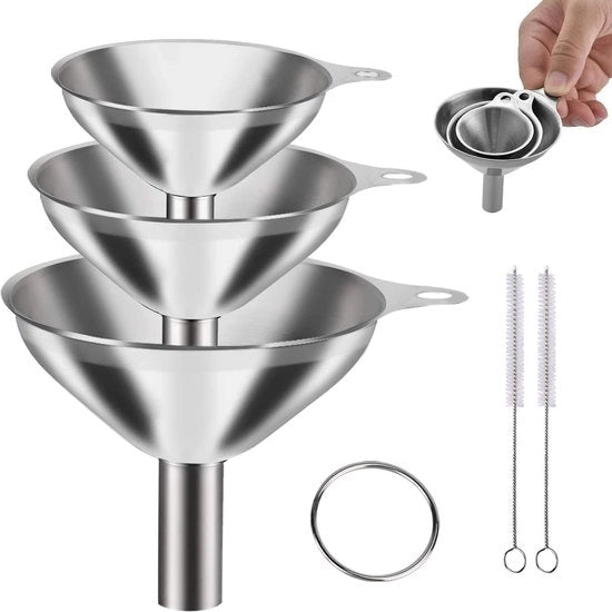 Set di Treccia - 3 pezzi - Incluso manubrio e spazzola per la pulizia - Stivellabile - per liquidi e polveri - cucina e campeggio