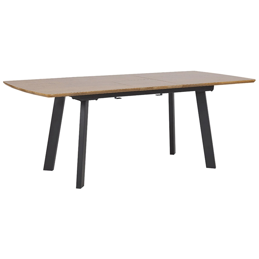 Tavolo da Pranzo Allungabile Piano in Legno Scuro e Gambe in Metallo Nero 160/200 cm