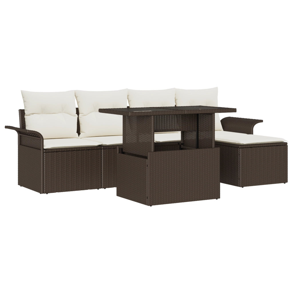 Set di Divani da Giardino da 6 Pezzi con Cuscini Marrone Polyrattan