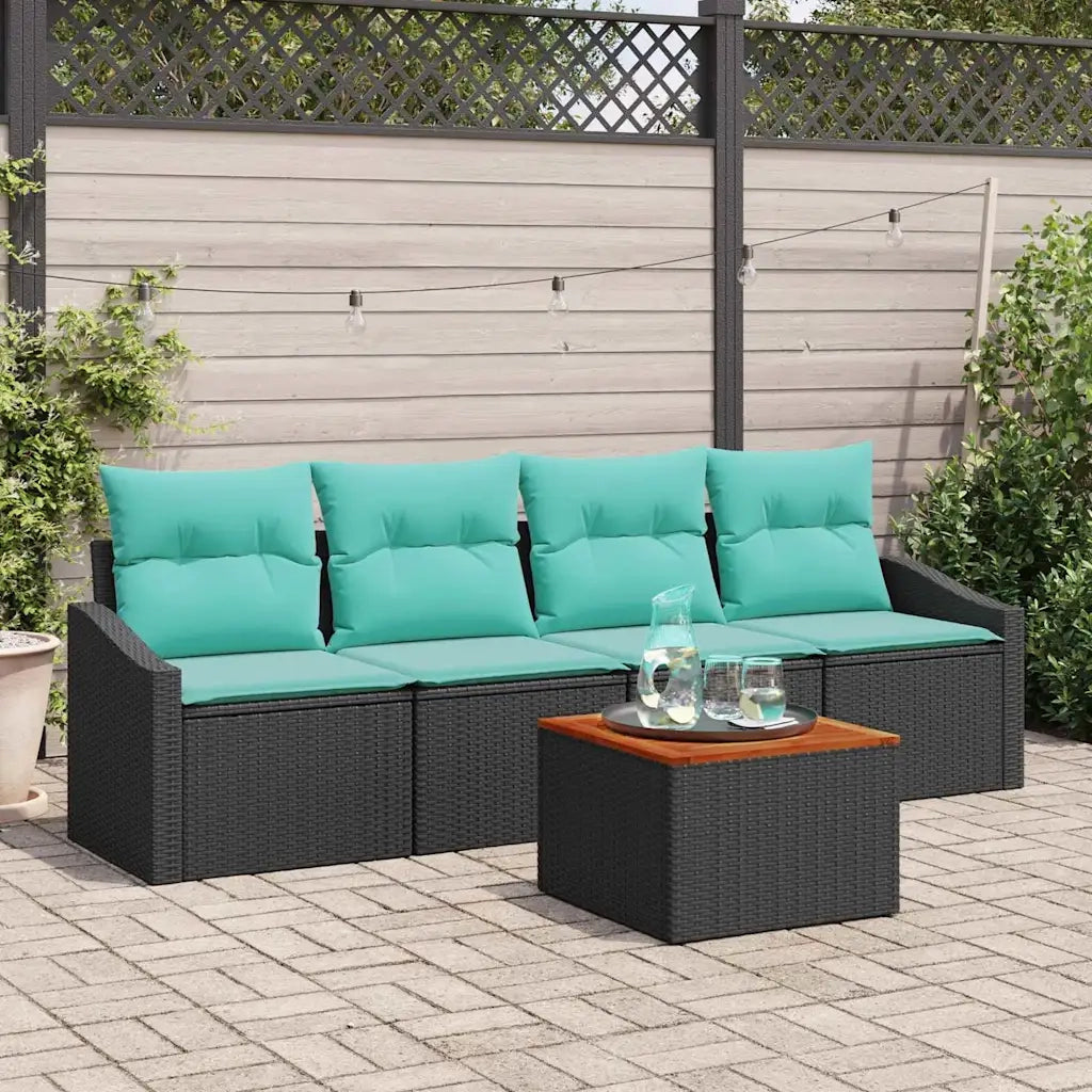 Set Divano da Giardino con cuscino 5 pcs Nero polyrattan