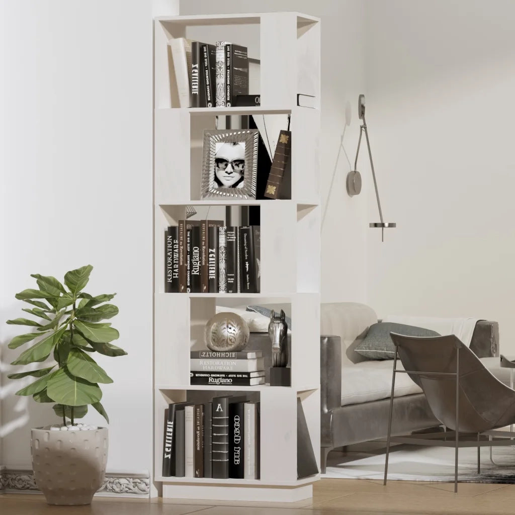 Libreria Divisorio-Scaffale per Libri-Mobile di Stoccaggio Bianco 51x25x163,5 cm Legno Massello di Pino