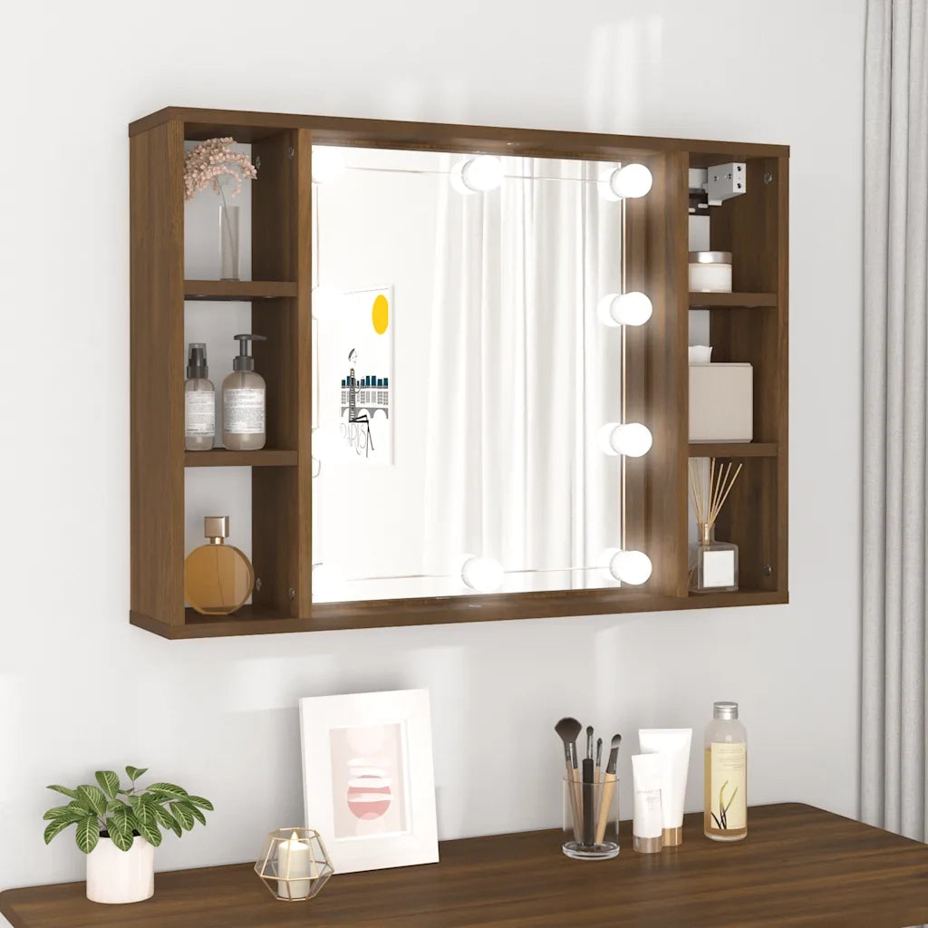 Mobile a Specchio con LED Rovere Marrone 76x15x55 cm CFW2972293