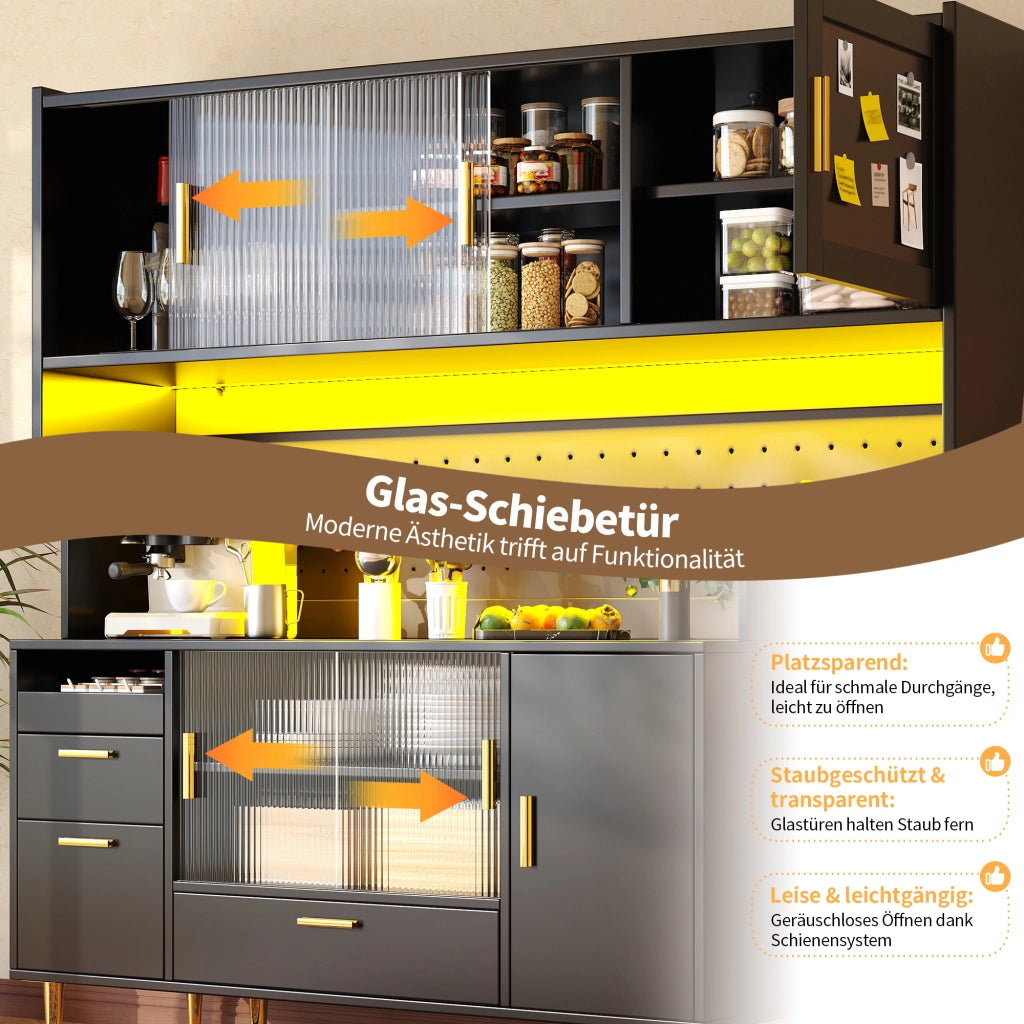 MADIA 140x40x180 cm Nero in MDF con LED e ante scorrevoli in vetro