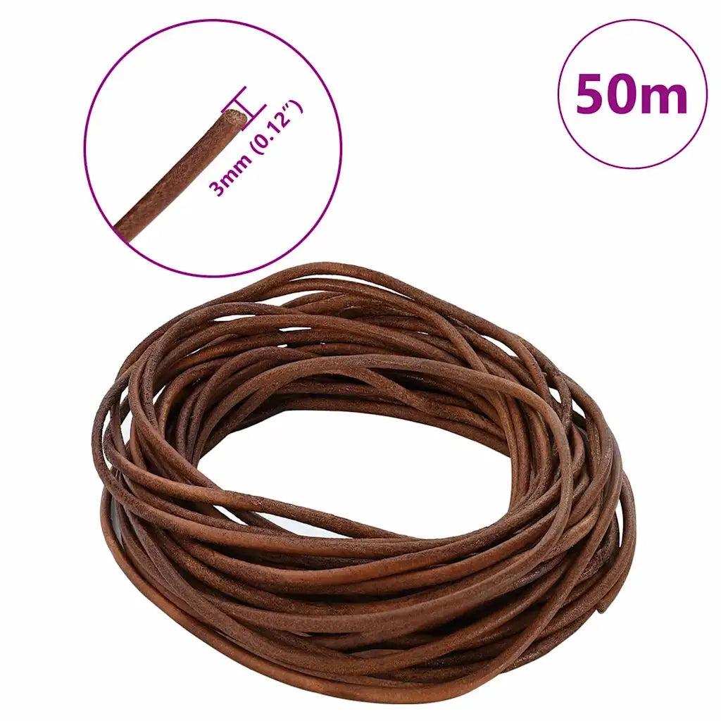 Cordino in Pelle Marrone Chiaro Ø3 mm x 50 m Pelle
