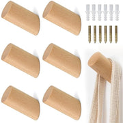 Haken in Legno, 6 Pezzi, Legno di Betulla, 100% Legno, Haken a Gancio, Hanger per Armadio, Haken in Legno, Haken, 8 x 3 cm, Montaggio alla Parete, Rustico, Naturale, per Abiti, Accessori, Piccoli Oggetti