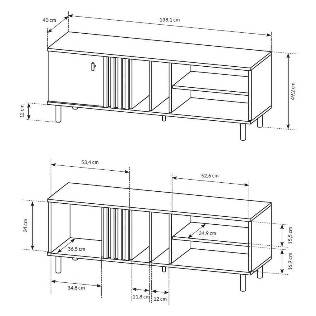 Kali, Mobile Porta tv 2 Ripiani, 138x40x49h cm Marrone Rovere Nodi