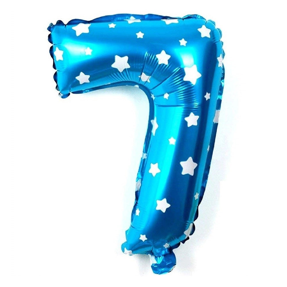 Trade Shop - Palloncino Numero 7 Azzurro Stelle Bianche 35cm Elio Decorazione Party Festa -