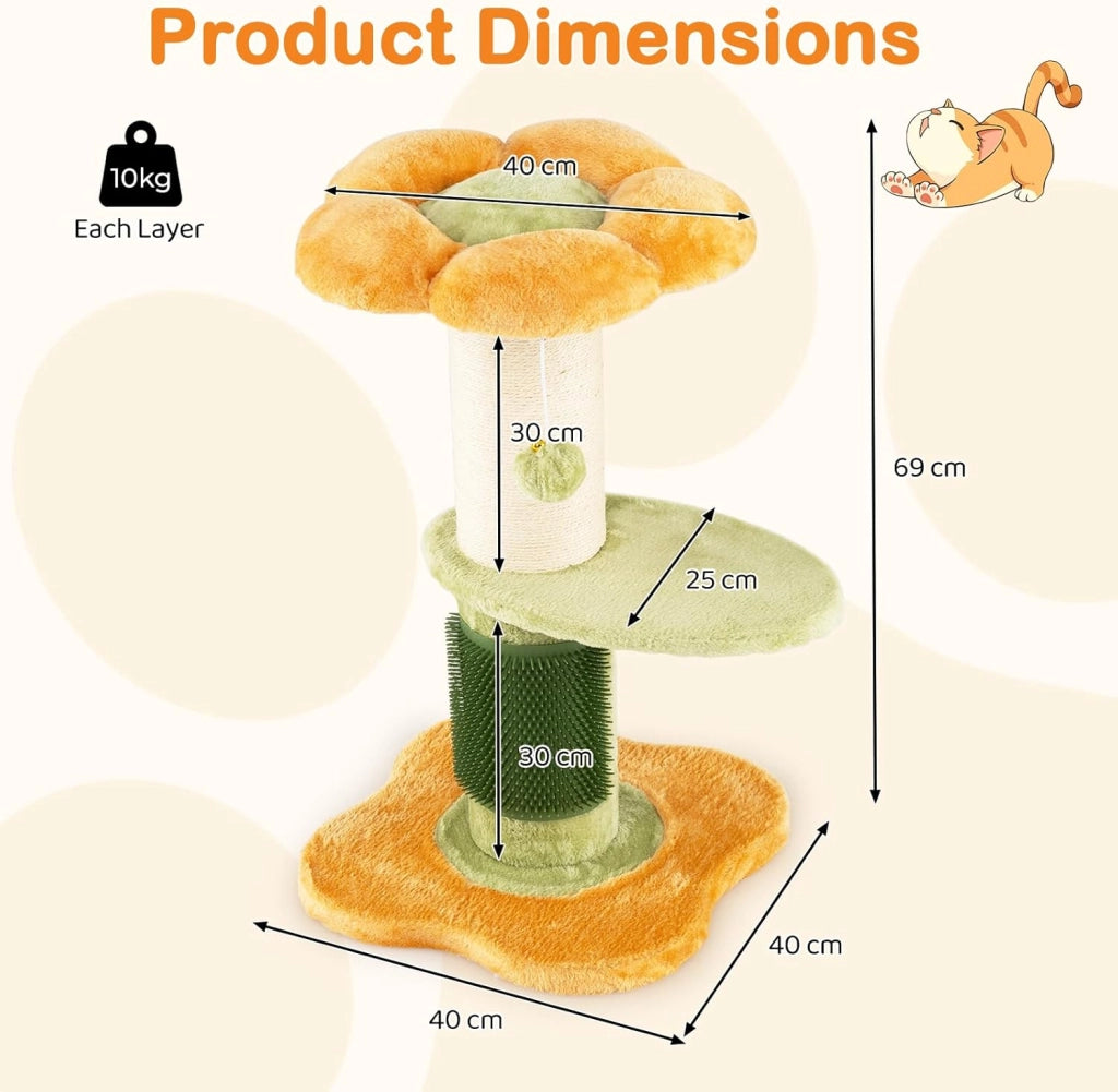 Tiragraffi, altezza 69 cm, spessore 13 cm, albero per gatti con colonna tiragraffi, dispositivo per la cura di sé, palla da appendere e piattaforma imbottita, albero per gatti stabile, albero da