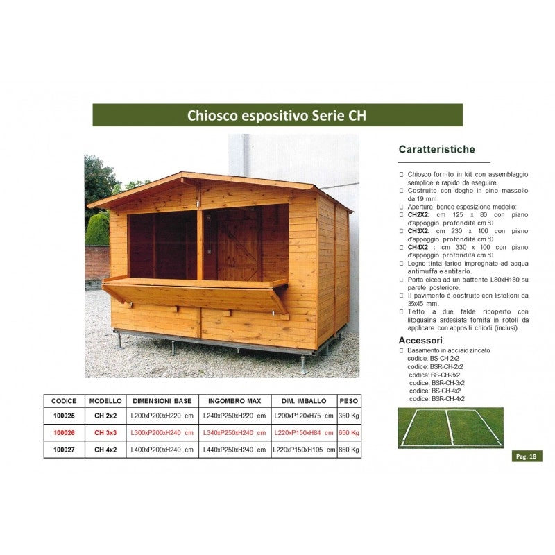 Chiosco espositivo in legno con pavimento, Doghe in Pino Massello  19mm mod. CH3x2 - 100026