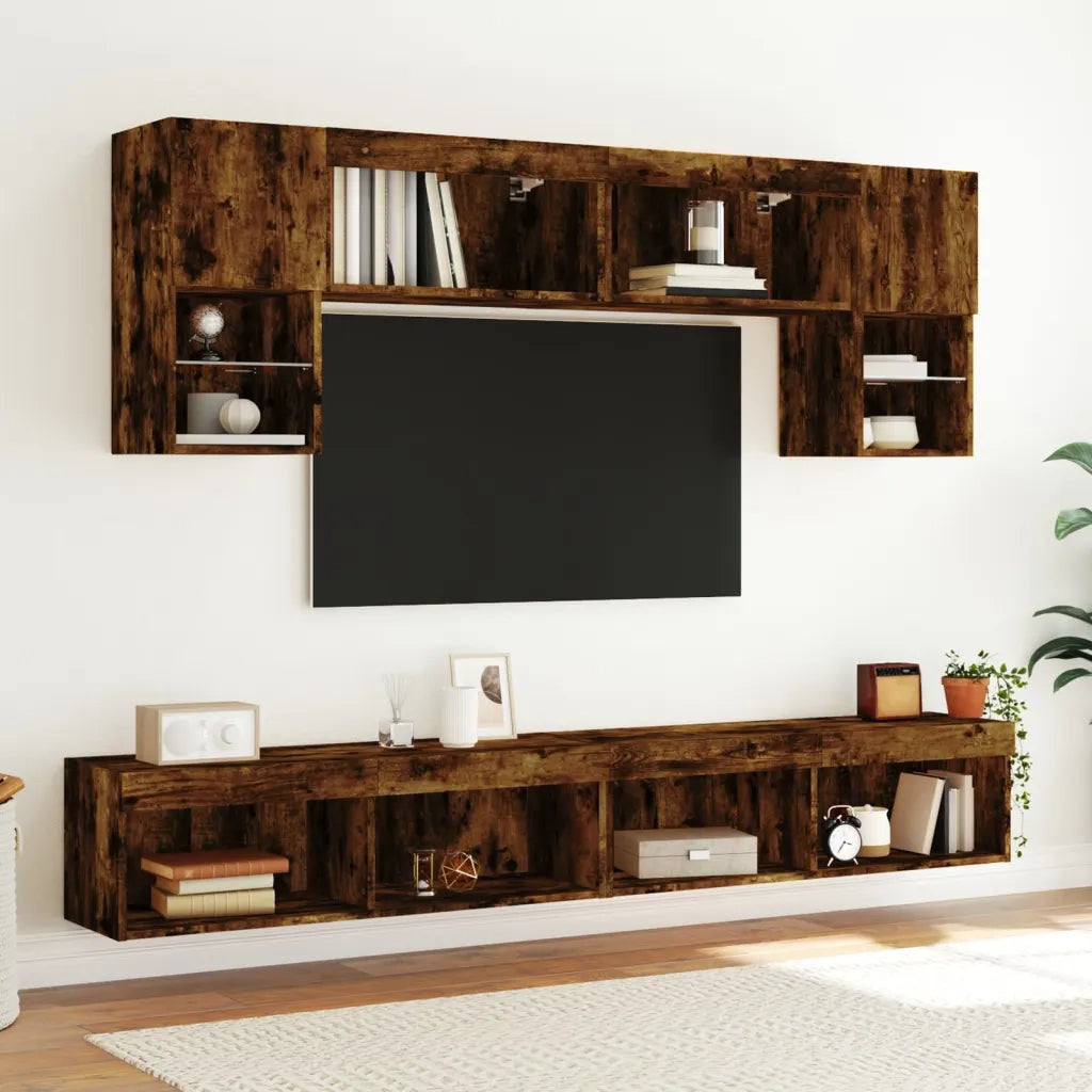 Mobile Porta TV con Luci LED Rovere Fumo 100x30x30 cm 837163