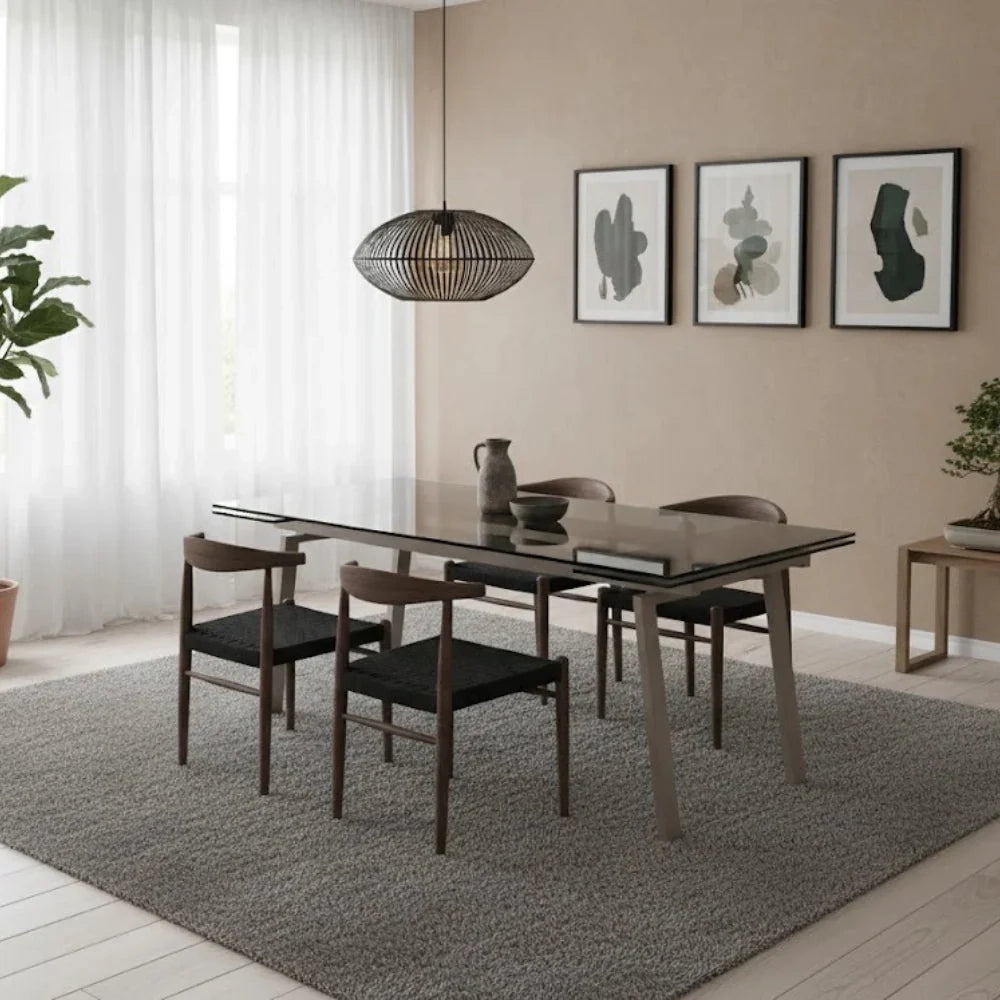 Tavolo da pranzo allungabile in vetro temperato con gambre tortora Jackson 140-200x80 cm fino a 8 posti | Duzzle