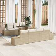 Set di divano da giardino 8 pezzi con cuscini beige in polirattan