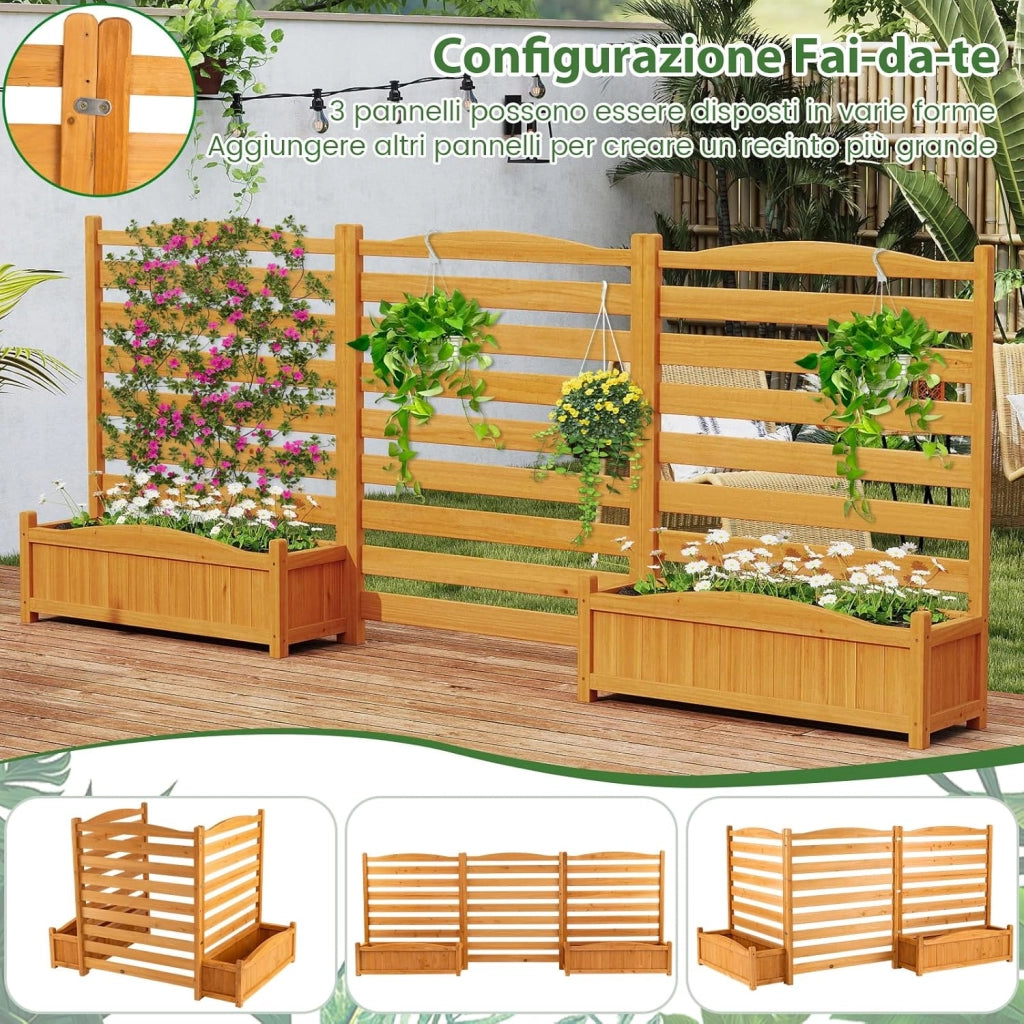 Fioriera Rialzata da Giardino con Traliccio, Letto da Giardino Rialzato in Legno con 2/3 Grigliati per Piante Rampicanti, Fori di Drenaggio e Base Rimovibile (3 Pannelli)