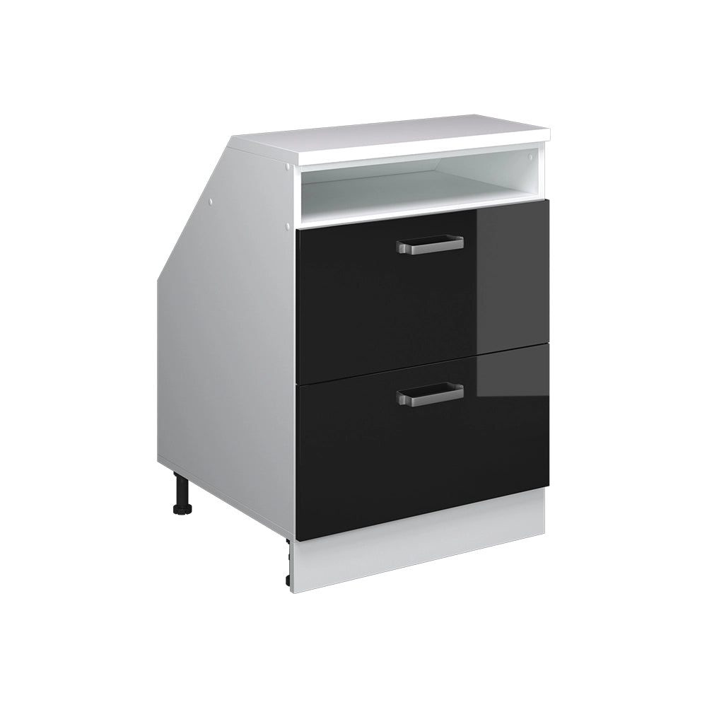 Mobile sottotetto Rion Nero lucido/Bianco 60 x 83.8 cm con 2 cassetti, carcassa 60 cm profondità Vicco