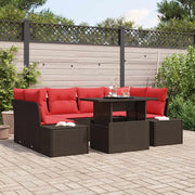 Set Divano da Giardino 7 pz 6-Numero di posti Marrone e Rosso 3357857