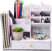 Organizzatore per ufficio in legno per penne e attrezzi da scrivere - Box multifunzionale per ufficio, scuola, ufficio e casa