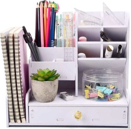 Organizzatore per ufficio in legno per penne e attrezzi da scrivere - Box multifunzionale per ufficio, scuola, ufficio e casa