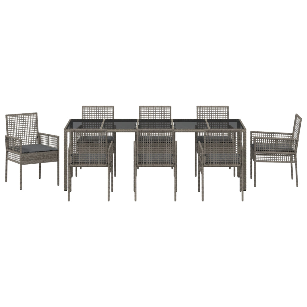 Set da Pranzo da Giardino 9 Pezzi con Cuscini Grigio in Polyrattan