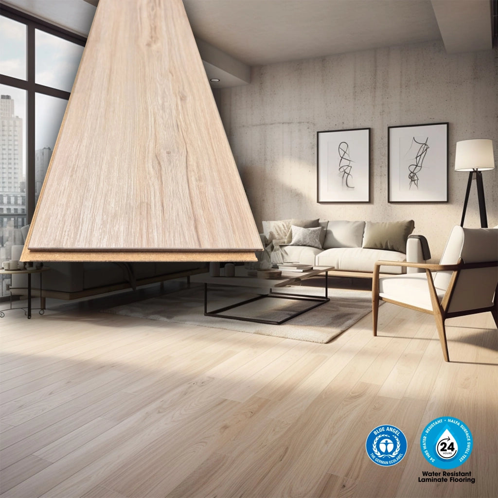 Pavimento in laminato 8mm AC5 Click bisell. Spazz. a registro HERN 197x1205 HYDRO 72H (prezzo al m²)
