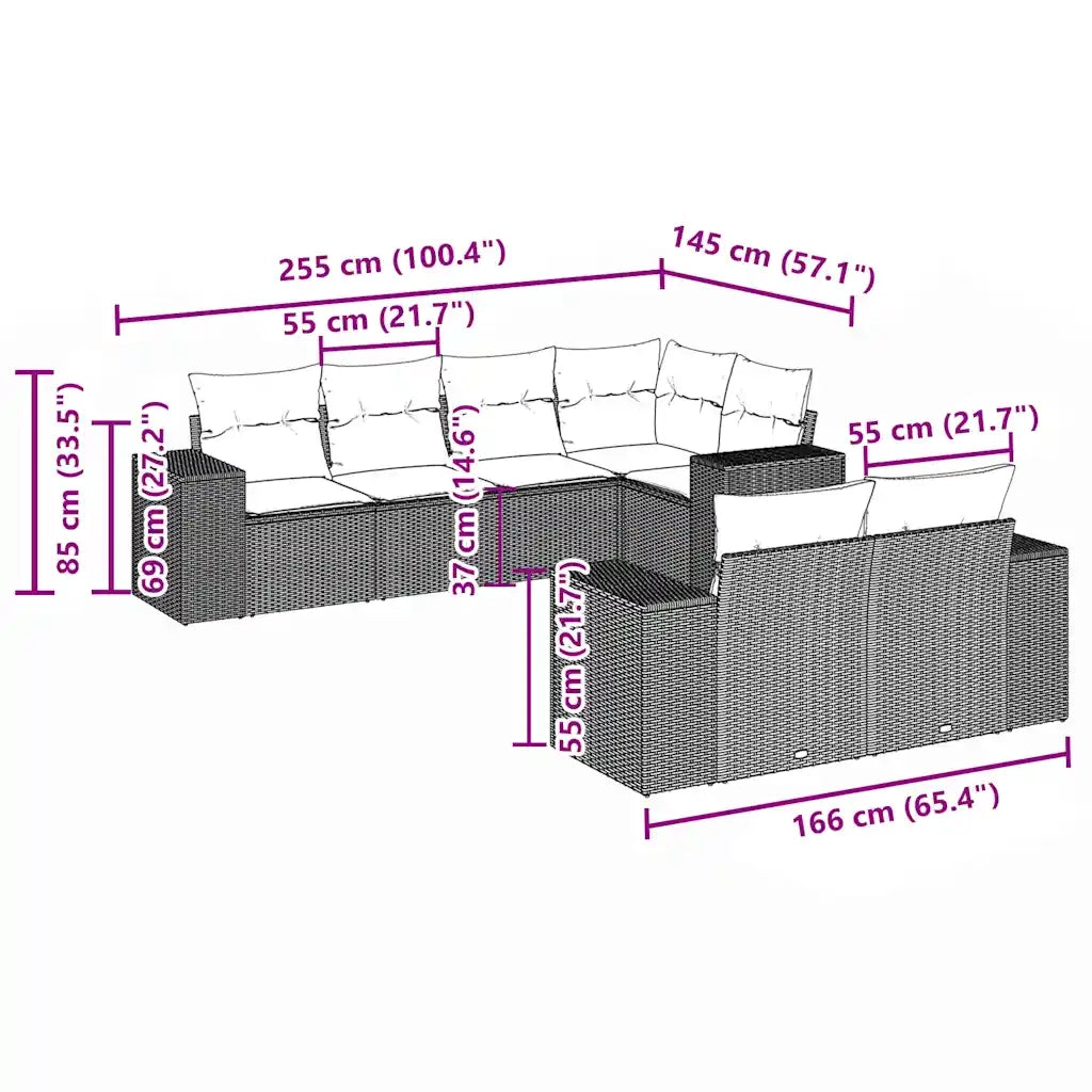 Set Divani da Giardino 7pz con Cuscini Grigio Chiaro Polyrattan