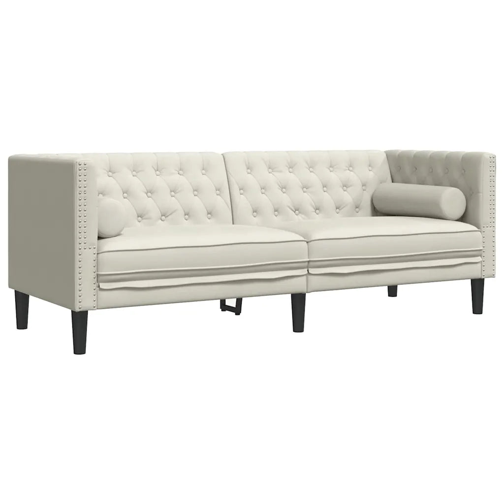 Divano Chesterfield con Rinforzi 3 Posti Crema in Velluto 372700