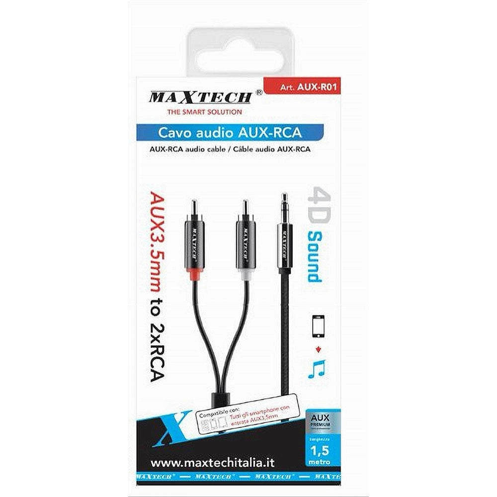 Trade Shop - Cavo Audio Da Aux 3,5mm A 2xrca Maschio Stereo Adattatore 1.5mt 4d Sound Aux-r01 -