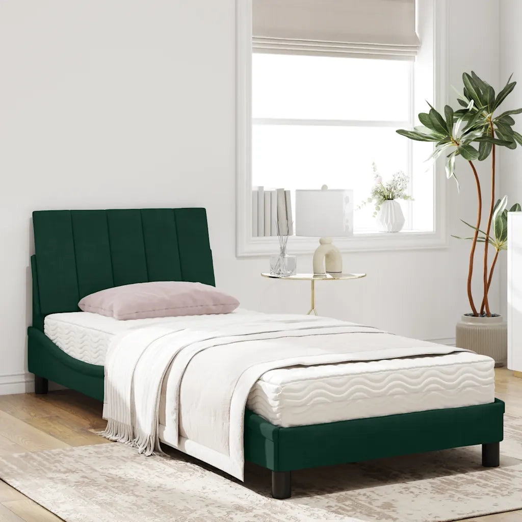 Letto con Materasso Hanko Verde Scuro 90x200 cm in Velluto 3208577
