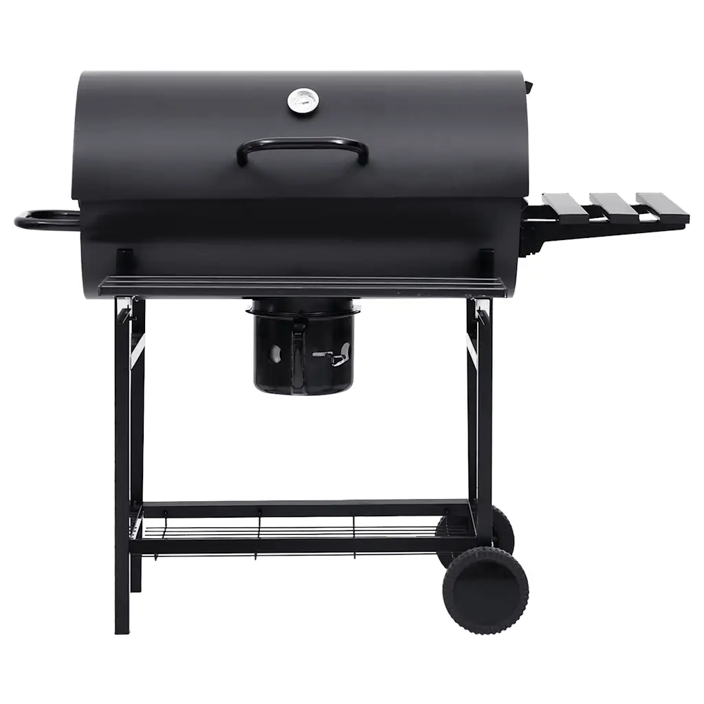 Barbecue a Barile con Ruote e Ripiani Acciaio Nero 115x85x95 cm CFW4450321