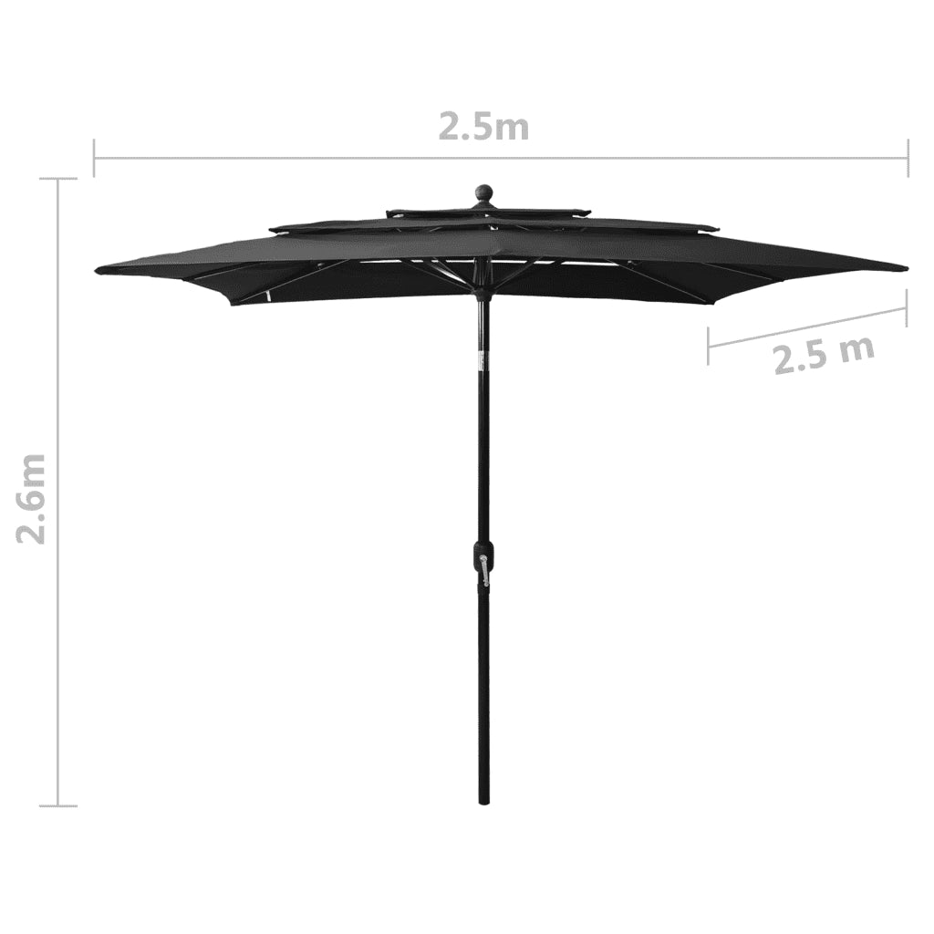 Ombrellone a 3 Livelli con Palo in Alluminio Nero 2,5x2,5 m cod mxl 22909