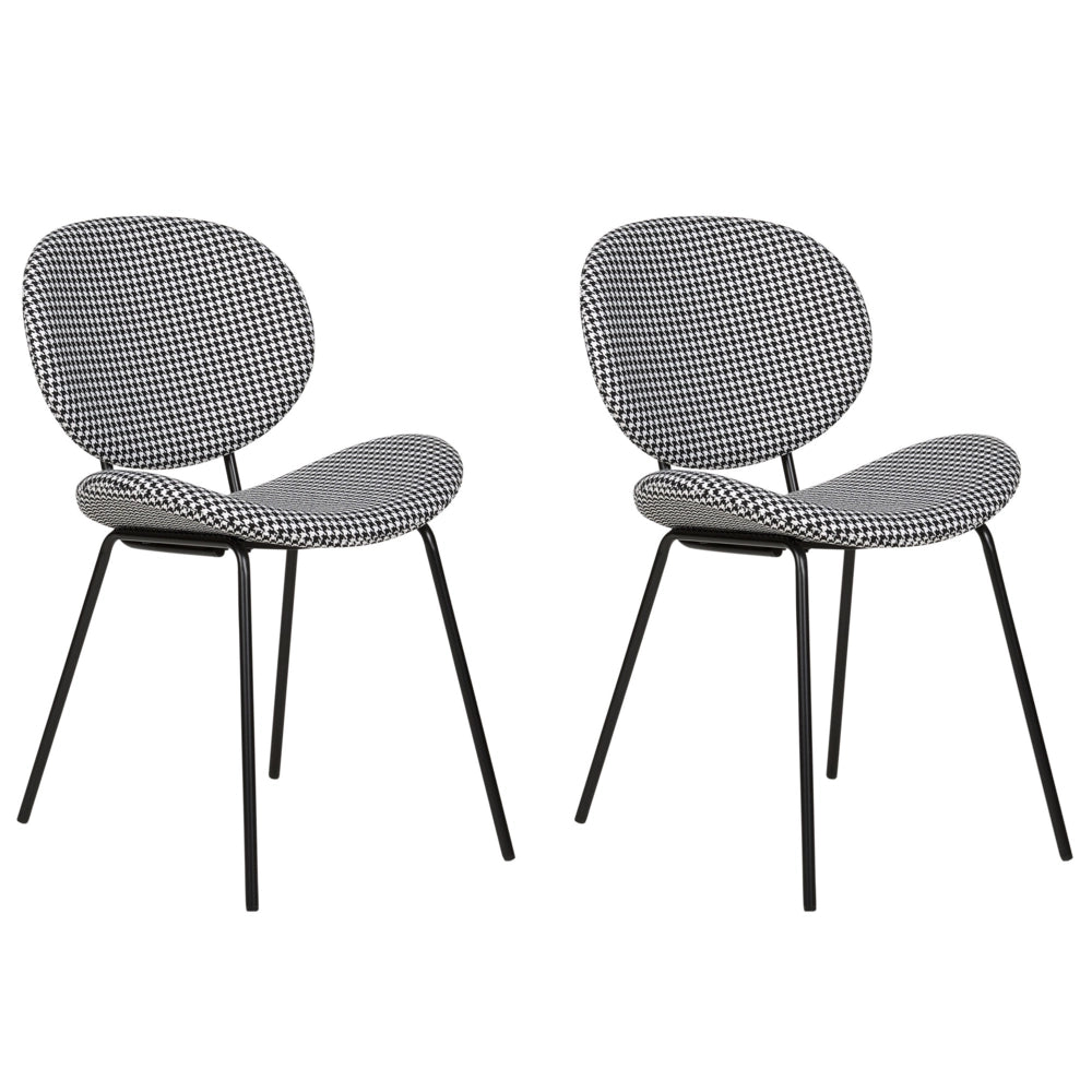 Set di 2 sedie in tessuto bianco e nero con gambe nere e senza braccioli design contemporaneo e retrò Sedute per la sala da pranzo