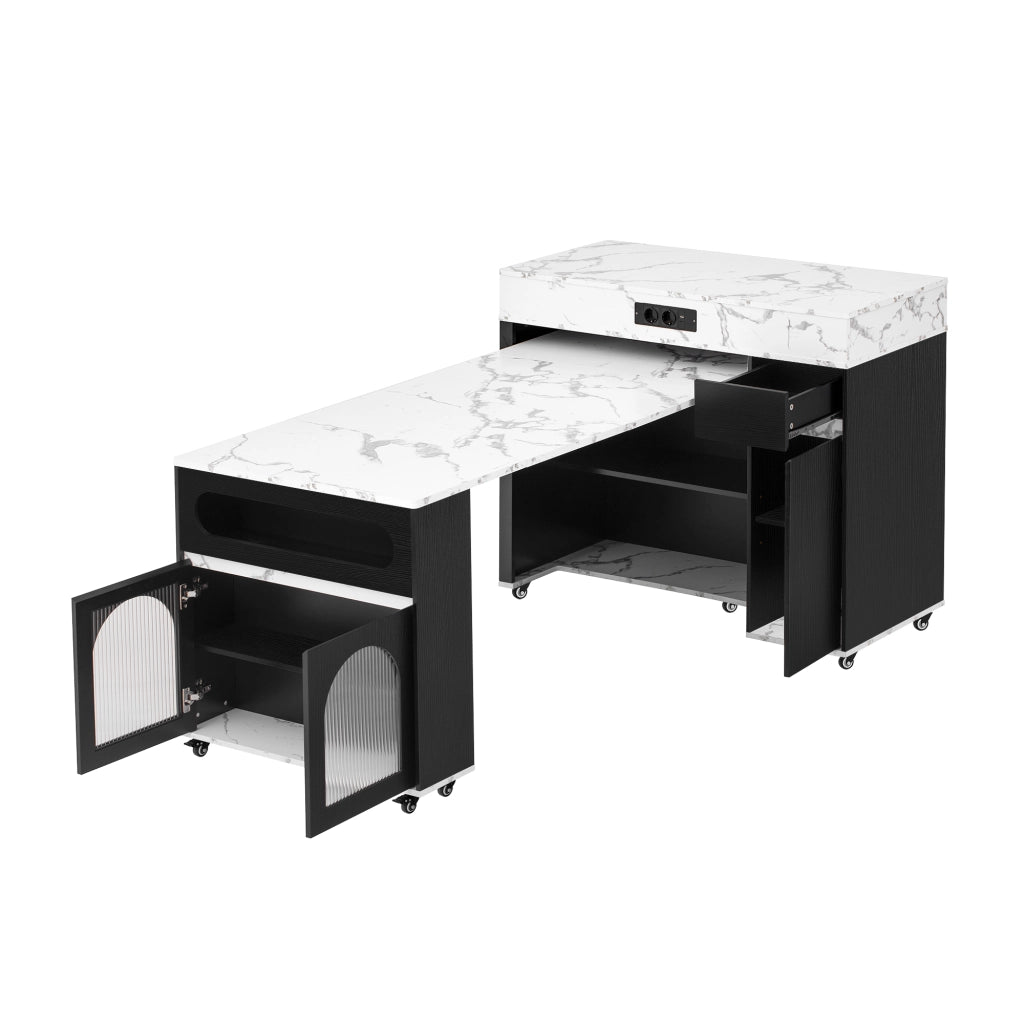 Madia da cucina estensibile con anta scorrevole; 1 cassetto; vetrine e prese; per cucina e sala da pranzo