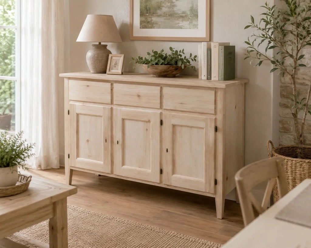 Credenza 3 porte 3 cassetti legno grezzo 105x42x82 (963) - Mobili 2G
