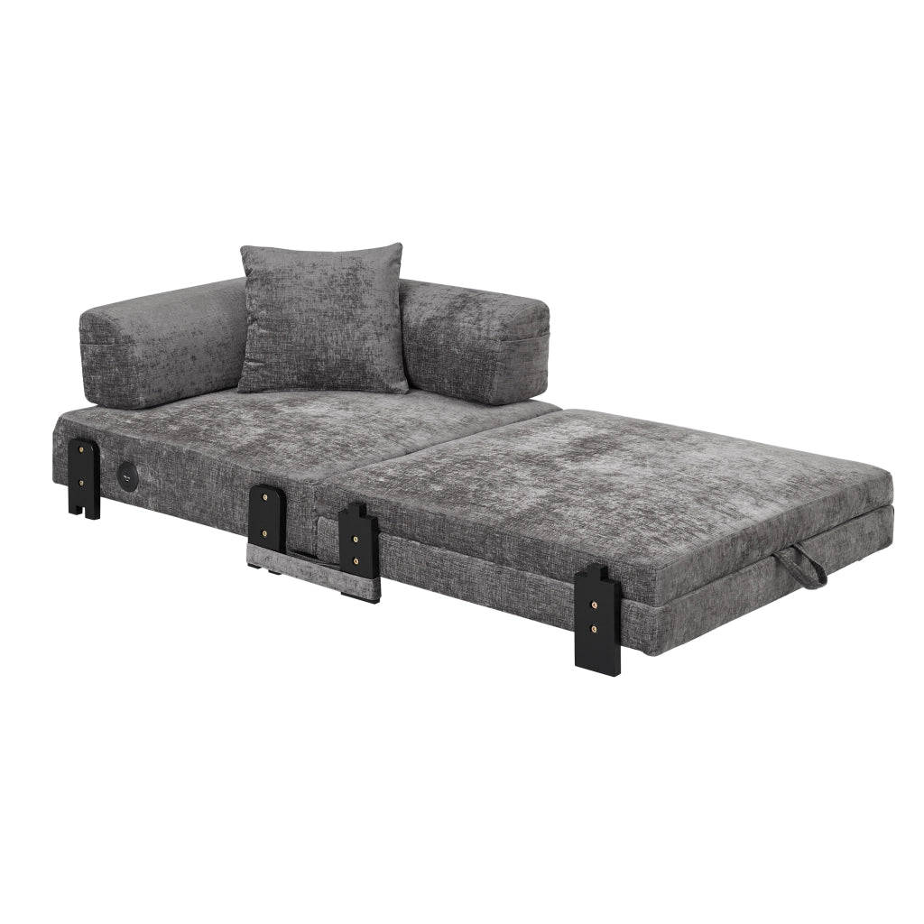Divano letto convertibile 2 posti con funzione letto, porte USB e Type-C, tasche laterali, tessuto, Grigio scuro