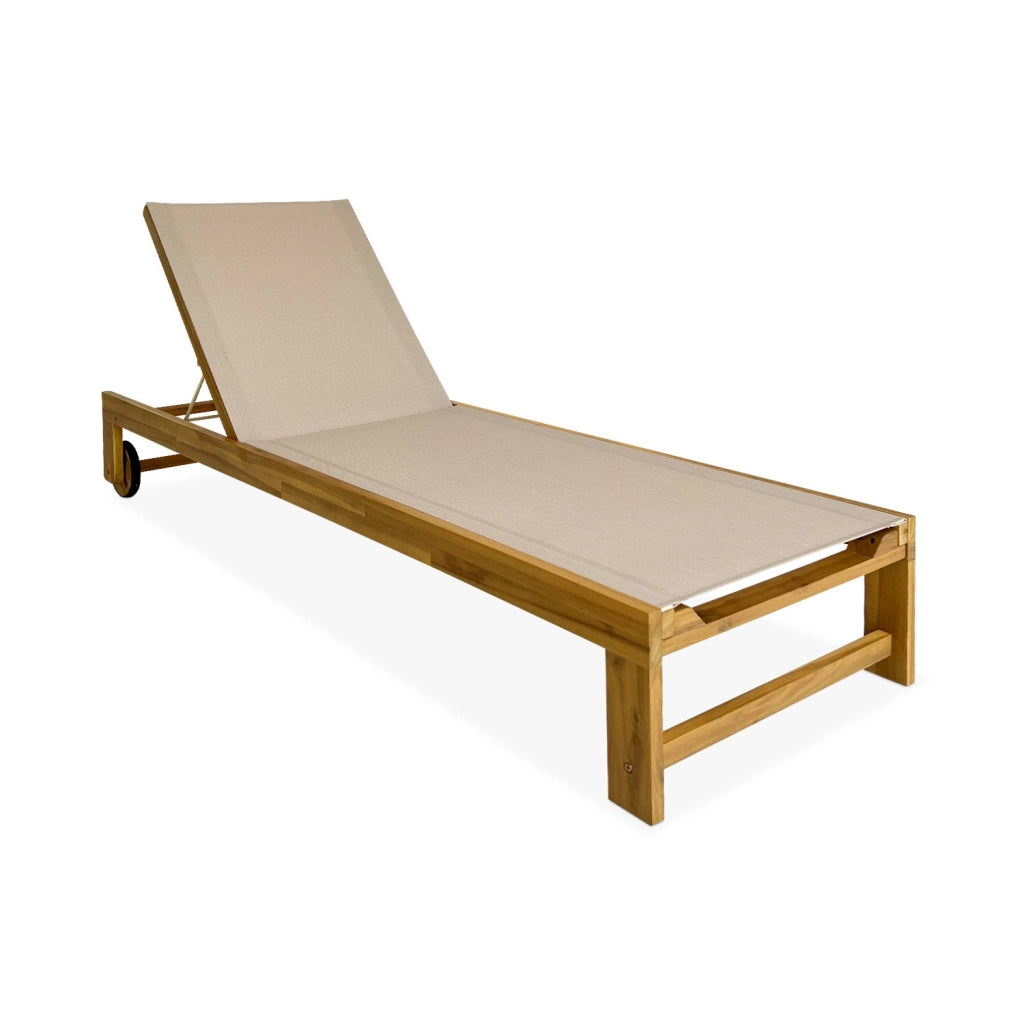 Set 2 lettini prendisole in legno multiposizione con ruote, beige
