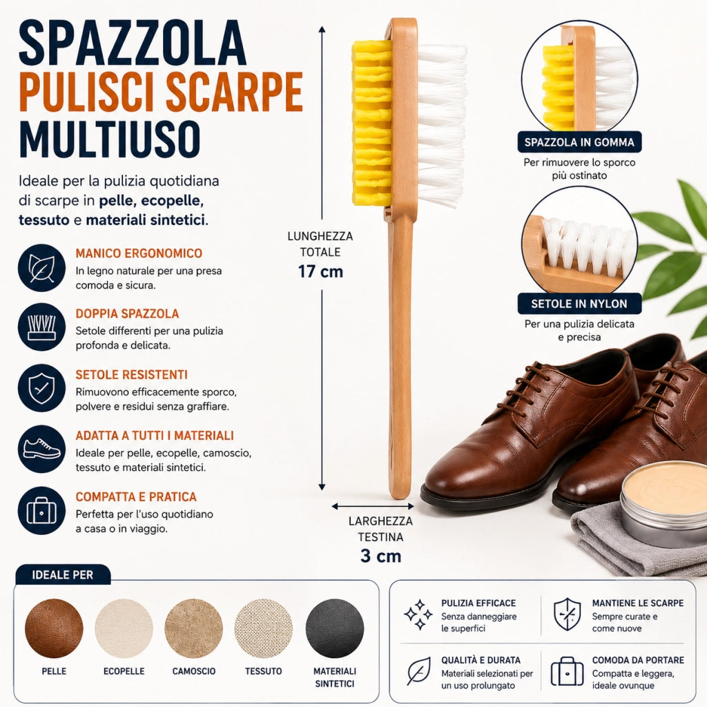 Spazzola Pulisci Scarpe con Manico in Legno per Pelle Camoscio Tessuto 194263