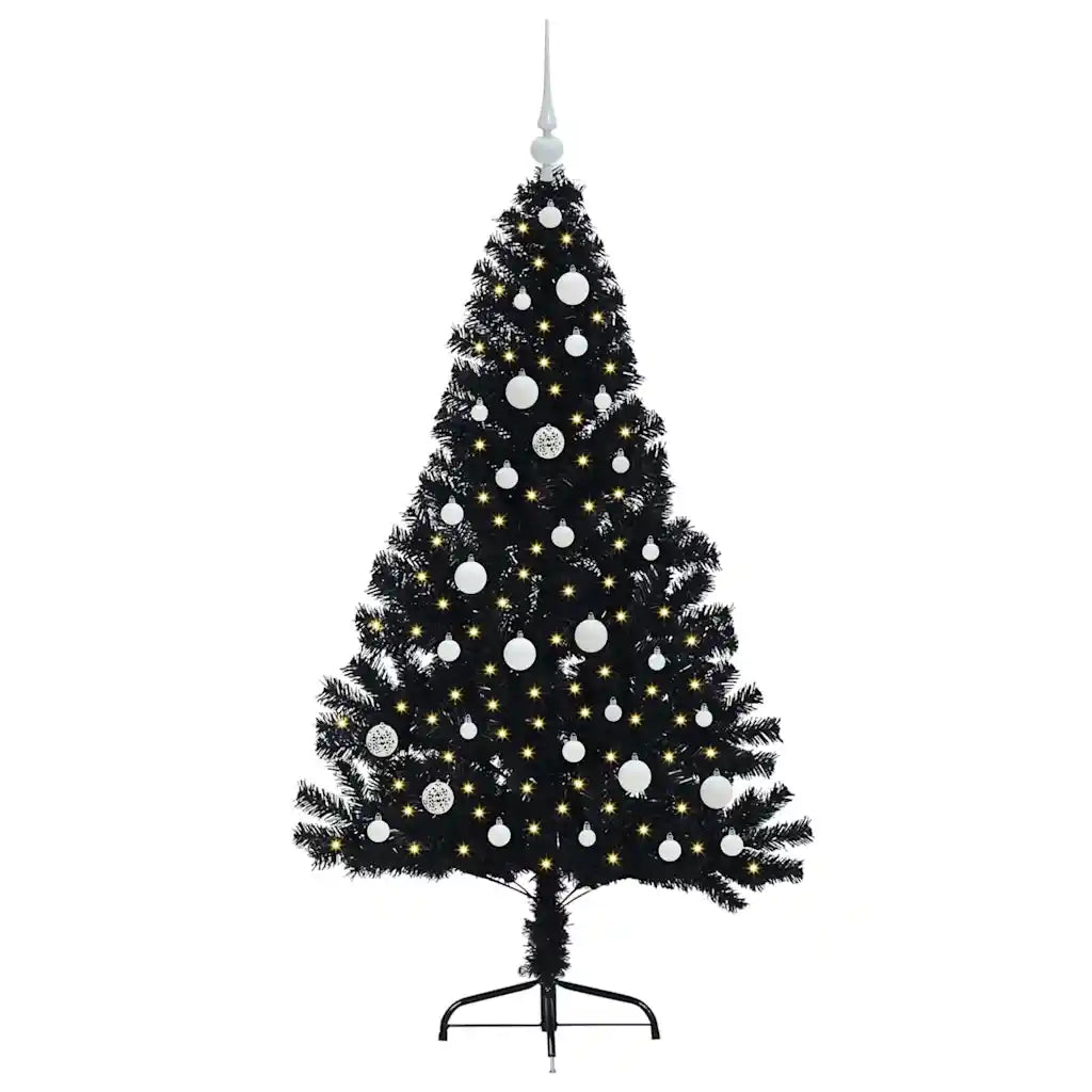 Albero di Natale | Decorazioni natalizie artificiale con luci integrate Nero 150 cm PVC
