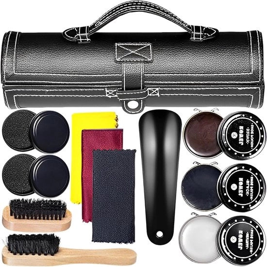 Kit di cura per scarpe con pennello morbido e applicatore in legno