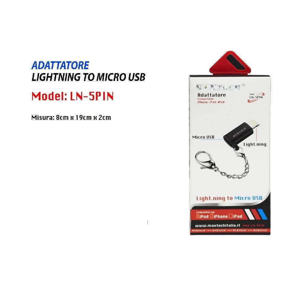 Trade Shop - Adattatore Da Lightning A Micro Usb Compatibilita' Iphone Ipod Ipad Maxtech Ln-5pin -