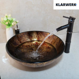 YURI | Rubinetto per bagno a cascata in bambù  alto nero | Raccordo in acciaio inox per lavelli alti | Miscelatore giapponese 2 attacchi