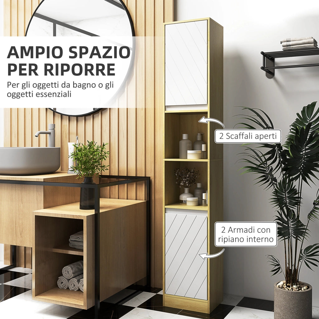 Mobile Colonna Bagno Salvaspazio con 2 Armadietti e Ripiani ¨C Zephmum ¨C Rovere e Bianco 30x24x170 cm