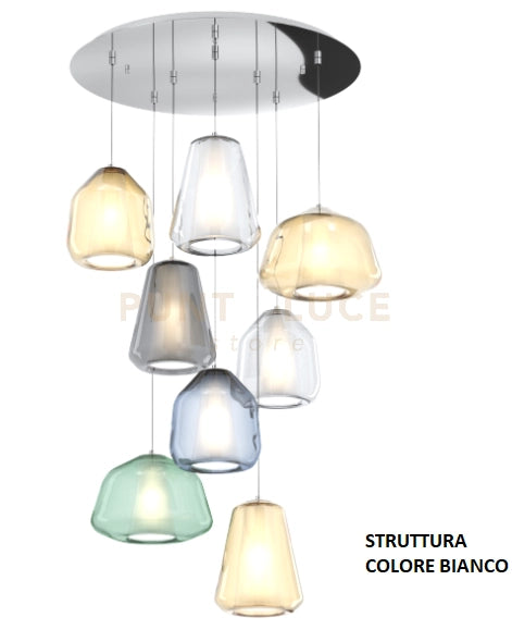 SOSPENSIONE BIANCO 8 LUCI TONDA VETRI (ALPHA VE + AM) (BETA TR + BL + AM) (GAMMA FU + AM + TR) 1176BI-S8 T ABG-MC