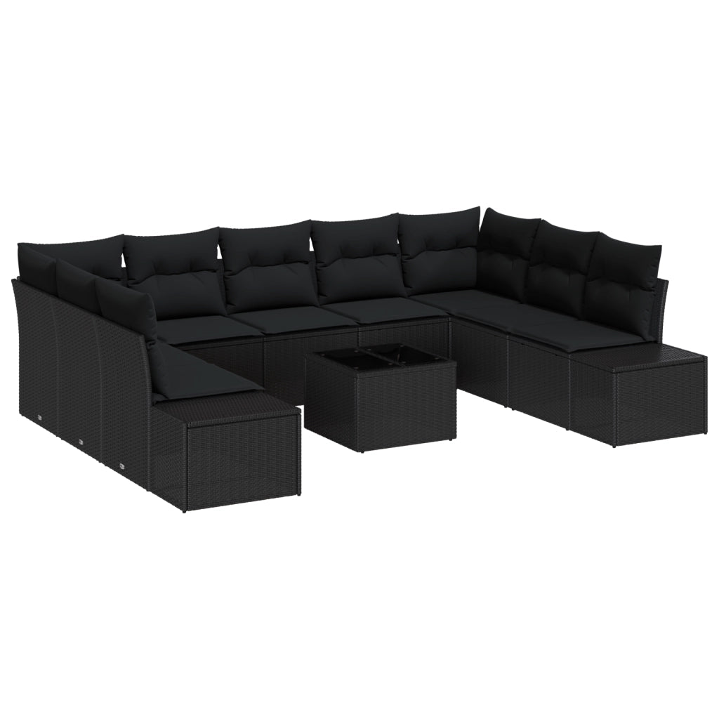 Set da Giardino a 10 Pezzi con Cuscini Beige in Polyrattan