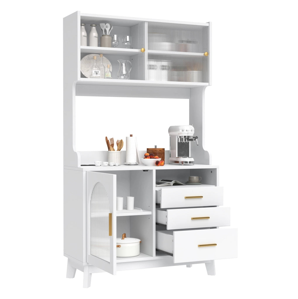 Credenza alta bianca 100,5×40×178 cm con prese e USB