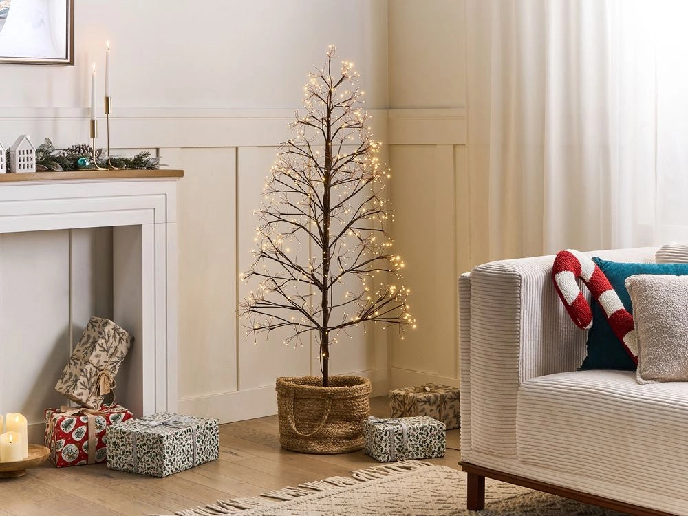 Albero di Natale Artificiale Marrone PE 150 cm Luci LED 9 tipi Christmas Vibe Moderno Outdoor & Indoor