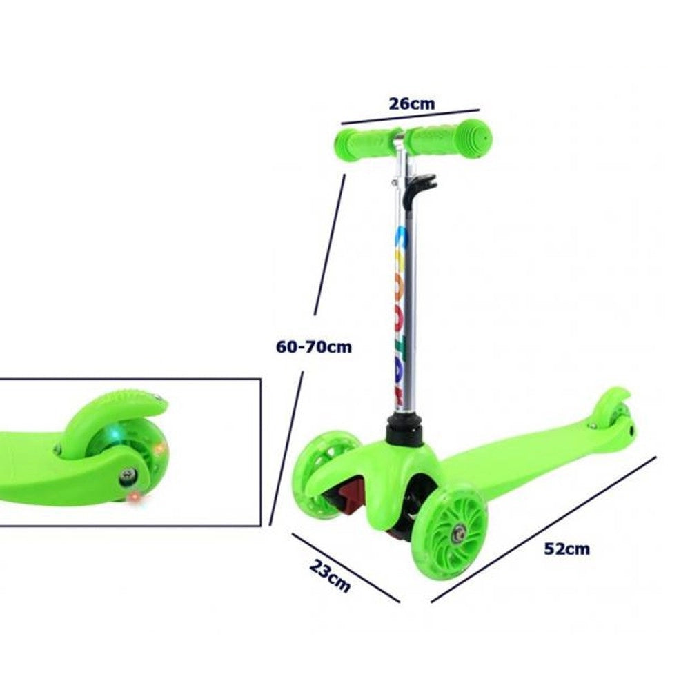Trade Shop - Monopattino 3 Ruote Per Bambino/bambina Altezza Regolabile Con Luci Led E Freno - Verde